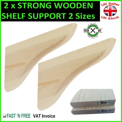 2 X WOODEN Shelf Supports BRACKETS 20mm Pine 2 Sizes 165x95mm Or 215x120mm • £4.97