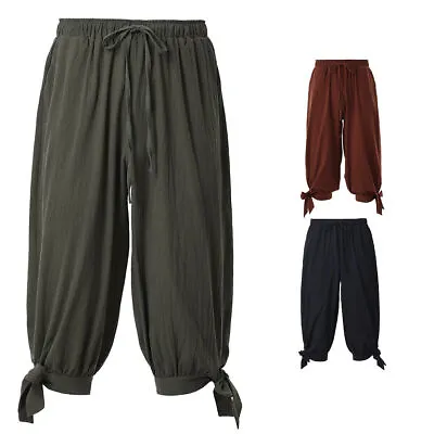 Medieval Men Pants Trousers Viking Pirate Cosplay Horseman Cropped Capri Pants • $22.99