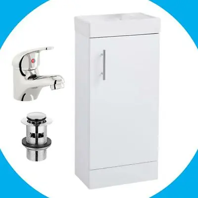 White 400mm Single Door Bathroom Cabinet Basin Sink Vanity Unit WITH Tap & Waste • £105.94