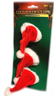 3 MINI SANTA HAT HAIR CLIPS On Red Cap Set Dog Costume Christmas Decor Funny Elf • $10.89