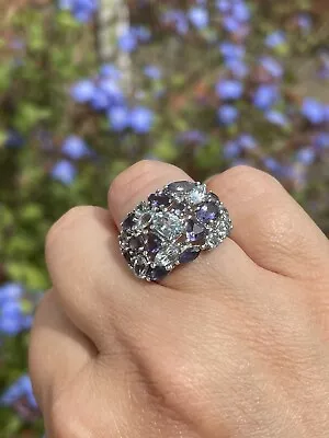 Sterling Silver Amethyst Blue Topaz Ring Size K • £25