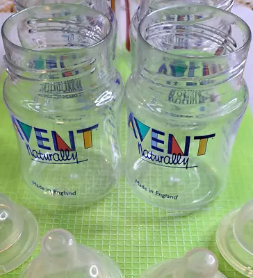 Baby Bottles AVENT Five Plastic 4 Oz; 5 Rings 4 Nipples 7 Covers • $17