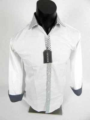 $14.99 • Buy Mens Luxton Dress Shirt White With Black Polka Dot Collar And Cuffs Button Front