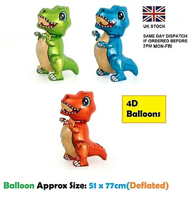 £2.99 • Buy 3D Dinosaur 77CM Super Shape Multicolour Foil Balloon Free Straw Animal Party UK