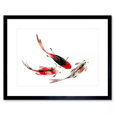 Japanese Koi Fish Black And Red Art Print Framed Poster Wall Decor • £15.99