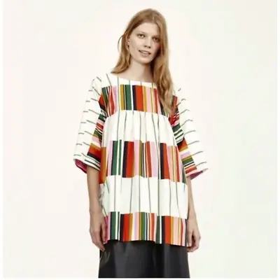 Marimekko Frequency Kirjo Tuulia Tunic Mini Dress Multicolor Stripe Cotton XS • $99