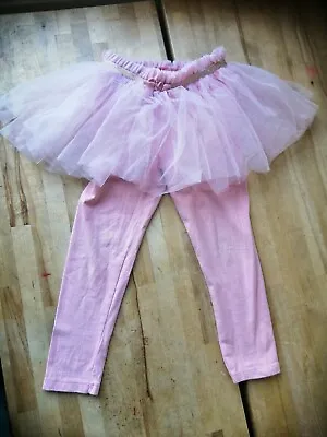 Little Girls Pink Footless Leggings With Pink Gauze Lace Tutu Skirt 3-4 Yrs VGC • £6.99