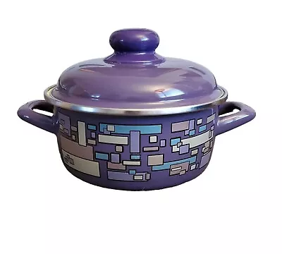 Metalac Cookware Enamel Sauce Pot Pan Lid 1.5 QT Purple Retro Made In Serbia • $26.99