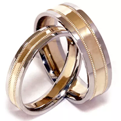 14k Gold Matching His & Hers Wedding Ring Set Two Tone Wedding Bands • $881.95