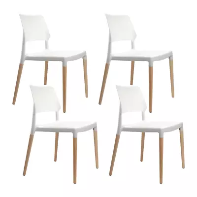 Artiss Set Of 4 Wooden Stackable Dining Chairs - White • $151.34