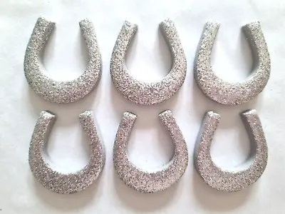 12 Glittery Silver Horse Shoes - Edible Sugar Cake Decorations / Toppers • £4.95