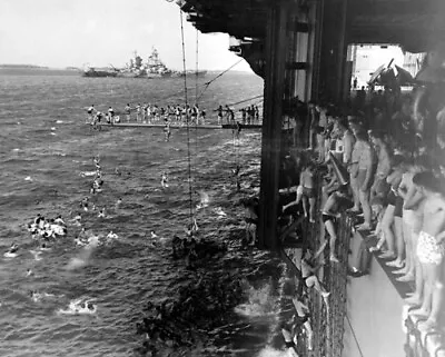 USS Essex CV-9 Men Swimming At Majuro Atol February 9 1945 Photo • $12