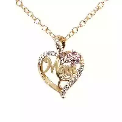 Sparkling Rhinestone Decor Flower MOM Heart Pendant Necklace Silver Or Gold • $7