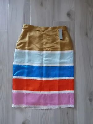 J Crew Pencil Skirt Size 2 NWT Linen Striped Vintage Look 60s Rainbow Mad Men • $39.99