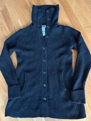 Vintage Patagonia Merino Wool Long Black Button Front Cardigan Sweater Coat M • $49