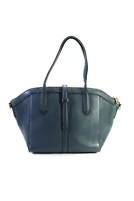 J Crew Womens Pebbled Leather Zippered Top Handle Handbag Navy Blue Gold Tone • $42.69
