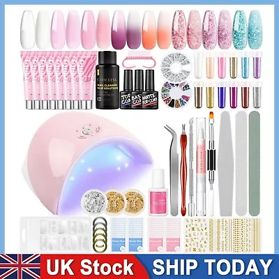 Poly Gel Nail Kit With Lamp Full Set Nail Extension Building Manicure Starter • £17.99