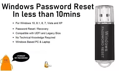 Windows Password Reset / Remover - USB Bootable For Forgotten  Lost Password • $12