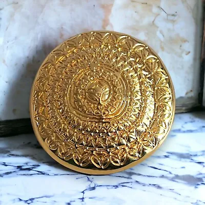 Vintage Monet Brooch Gold Tone Aztec Round Dome Design Mid Century Modern Signed • $13.99