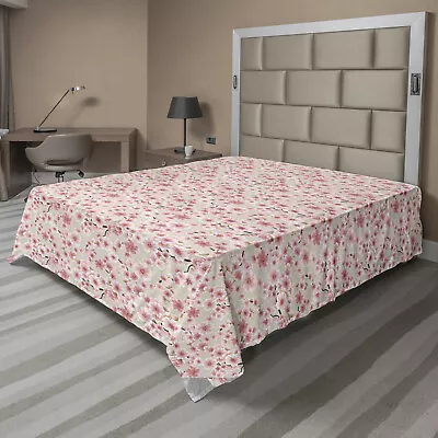 Ambesonne Japan Cherry Blossom Flat Sheet Top Sheet Decorative Bedding 6 Sizes • $32.99