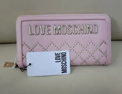 Love Moschino Pink Color Gold Tone Studs And Logo  Zip Around Wallet NWT • $49