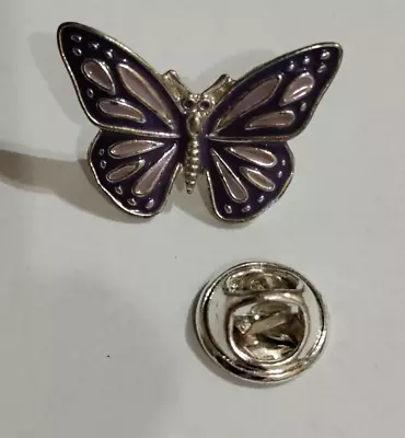 Vintage NRT Silver Tone Purple / Pink Butterfly Pin Button • $7.99