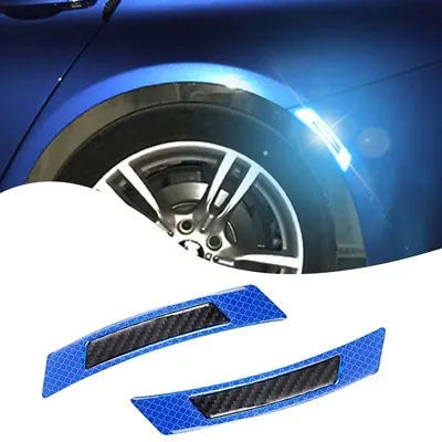 2x CARBON FIBER CAR WHEEL EYEBROW REFLECTIVE TRIM SAFETY PROTECTION STICKER BLUE • $7.99