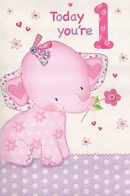 Happy Birthday Card - You're 1 Today 1st First - Elephant - For Her Female Girl • £2.48