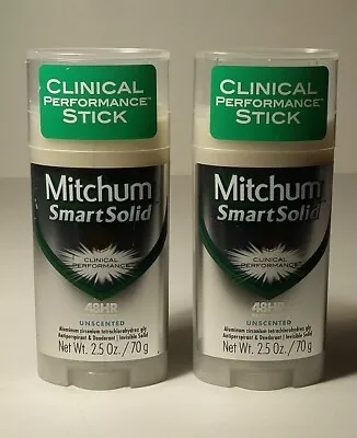 MITCHUM SMART SOLID Clinical Performance UNSCENTED Deodorant 2.5oz Each LOT OF 2 • $19.99