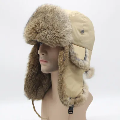 Real Rabbit Fur Ushanka Trapper Hat Earflap Ski Cap Russian Hunter Winter Warm • £24.95