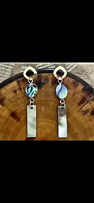 New Pretty Unique Geometric Abalone & Mother Of Pearl Dangle Earrings • $14