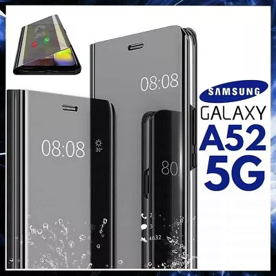 For SAMSUNG GALAXY A52 5G CLEAR VIEW FLIP CASE SMART BOOK MIRROR LUXURY STAND • $15.29