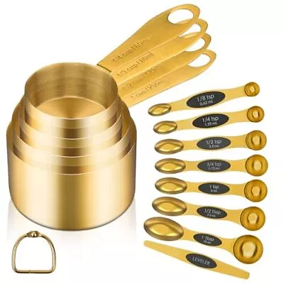 Gold Magnetic Measuring Spoons And Cups Set Of 12 8 Dual Sided Magnetic Measurin • $37.23