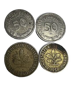Germany Fed Republic 4 Coins 50 Pfennig Error 1849 -1950 And 10&5 Pfennig 1950 • $90