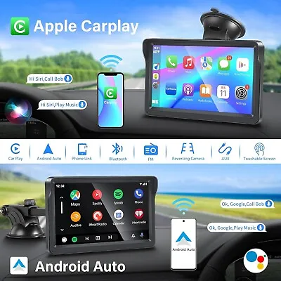 Portable 7 For Wireless Apple CarPlay Android Auto Touch Screen Car Radio Stereo • $59.90