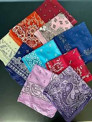 Lot Of 10 Bandanas A Couple Are USA (vintage) Made Unique Patterns  Wearable • $23