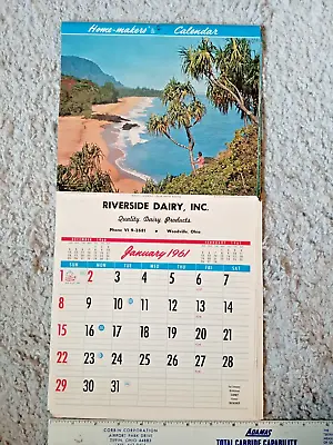 $35 • Buy Woodville Ohio 1961 Riverside Dairy Calendar Milk Bottle Adv Holloween Christmas