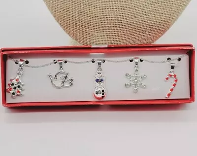 New Christmas Pendant Charm Dangle Necklace Silver Tone Interchangeable SET 6pc • $15.30