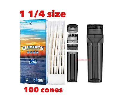 Elements Rice Organic 1 1/4 Size Pre Rolled Cone+new Design Portable 3in1grinder • $99.99