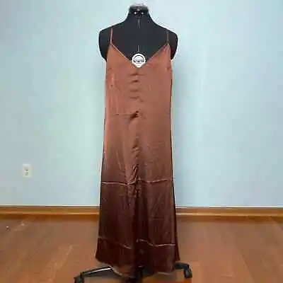 S H&M Satin Brown Spaghetti Strap Nightgown Nightdress PJs • $27