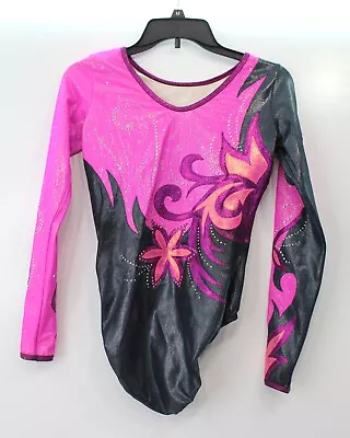 $44.99 • Buy DreamLight Activewear Leotard W/ Crystals, Long Sleeve, Pink & Black  Size M