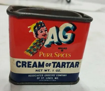 Vintage Spice TIN Litho AG Associated Grocers Ground Cream Of TarTar   AG GIRL  • $14.95