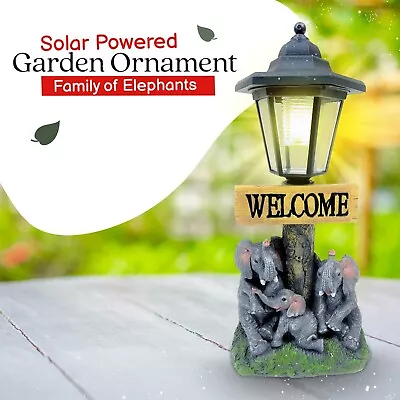 Garden Ornaments Solar Powered Animal Elephant Welcome Lamp Decor Patio • £17.95