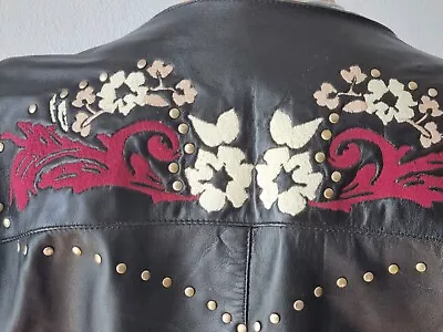 One Teaspoon Real Leather Embroided Studs Jacket Xs 2 6 $700 Women Western Black • $50