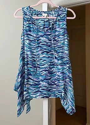 C. Wonder Women's Top Blue Chiffon Flowy Artsy Tropical Size Small • $7.87