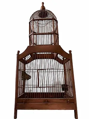 Vintage Bird Cage Two Tier Dome Victorian Style Wood Wire 36” • $95