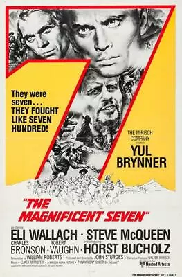 THE MAGNIFICENT SEVEN Movie POSTER 27 X 40 Yul Brynner Steve McQueen G • $24.95