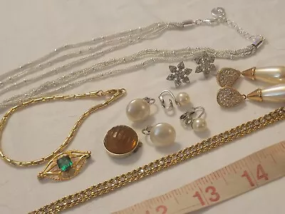 Vintage Jewelry Lot Some Signed Silver Gold Pearls Hong Kong Avon Trifari Others • $20