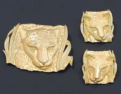 Vintage Park Lane Gold Tone Leopard Brooch Pendant Pierced Earring Set  • $30