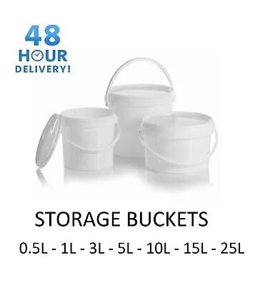 Plastic Buckets Tubs White Containers Tamper Evident Lids 0.5L 1L 3L 5L 10L 25L • £8.99